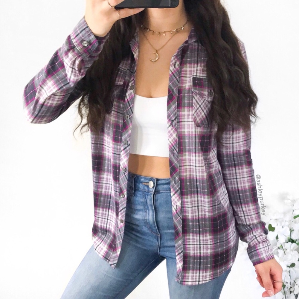 ❤️SALE❤️ purple and gray lightweight flannel top